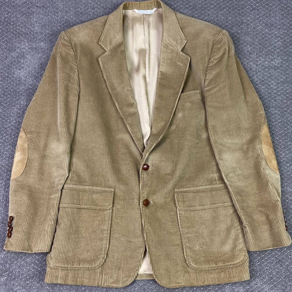 Lands End 💛Corduroy Blazer Sport Coat Men's 41L Tan Elbow Patch Patches